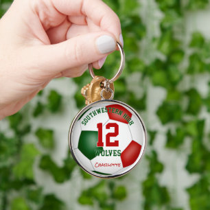Rood Groene Meisjes Jongens Sport Voetbal Team Kle Sleutelhanger