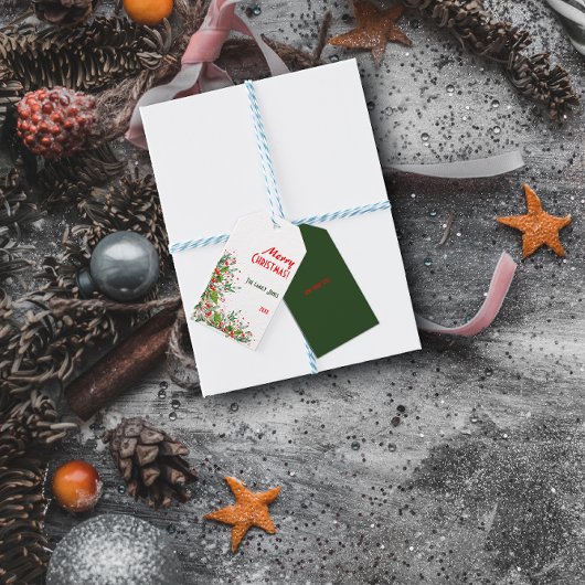 Rood groene moderne Script Prettige Feestdagen Cad Cadeaulabel