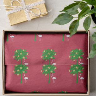 Rood groene palm witte flamingo tropische vakantie tissuepapier