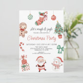 Rood groene schattige kerstman kerstfeest uitnodig kaart (Staand voorkant)