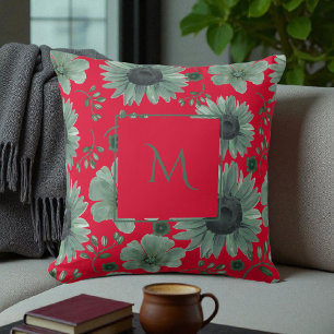 Rood groene Waterverf Bloemenscript Kussen