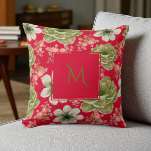 Rood groene Waterverf Bloemenscript Kussen