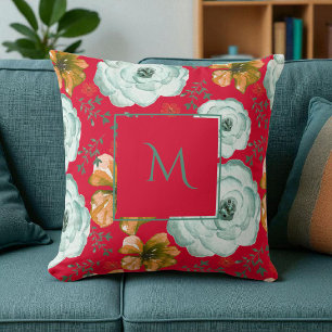 Rood groene Waterverf Bloemenscript Kussen