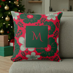Rood groene Waterverf Bloemenscript Kussen