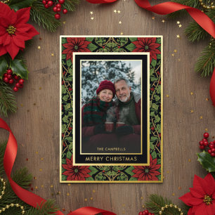 Rood groene William Morris kerstgroet foto Folie Feestdagenkaart