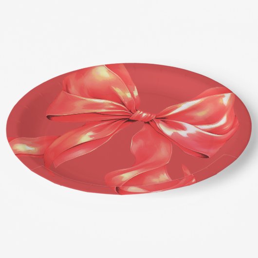 Rood Grote Boog Elegant Papieren Bordje (Gekanteld)