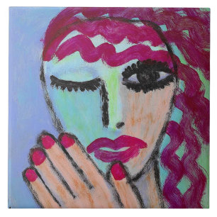 Rood haar rode nagels abstract portret tegeltje