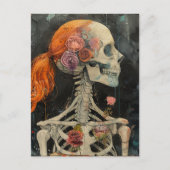 Rood haar skelet met bloemen briefkaart (Voorkant)
