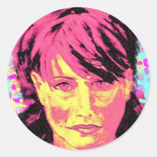 rood haarpop-art ronde sticker