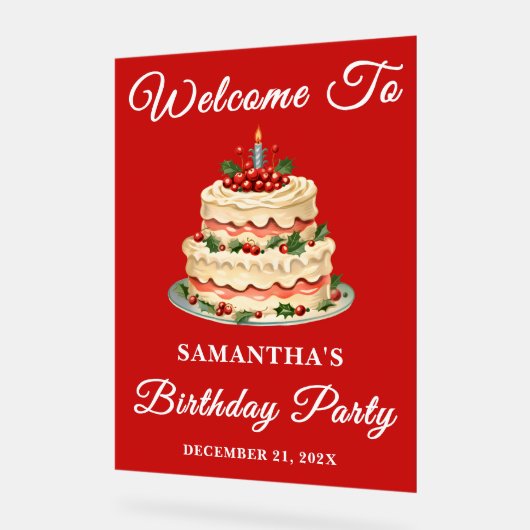 Rood handgeschreven script Kerstverjaardag Welkom Acryl Bord (Hoek)