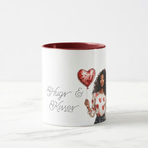 Rood Hart Ballon Zwart Meisje Valentijns Knuffels Mok