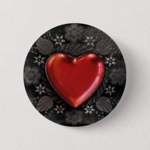 Rood hart bloemig ronde button 5,7 cm