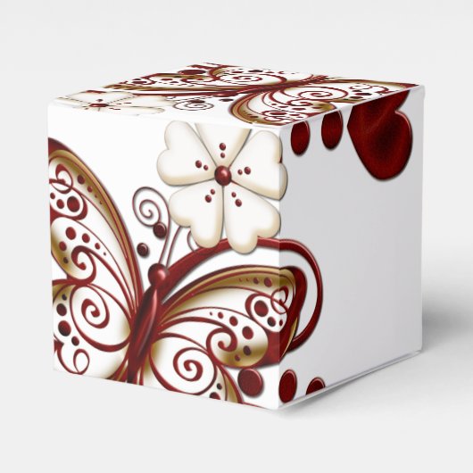 Rood hart Butterflies Cube Favor Box Bedankdoosjes (Voorkant Zijde)