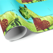 Rood hart en paard cadeaupapier (Rol Hoek)