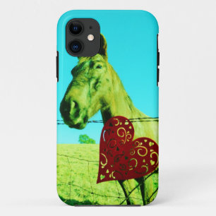 Rood hart en paard iPhone 11 hoesje