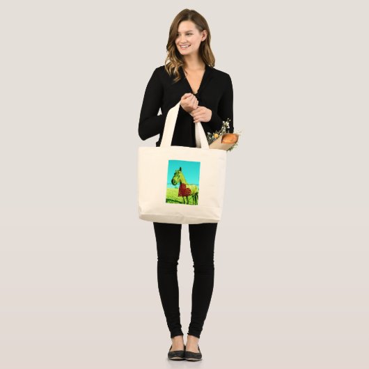 Rood hart en paard grote tote bag (Voorkant (model))