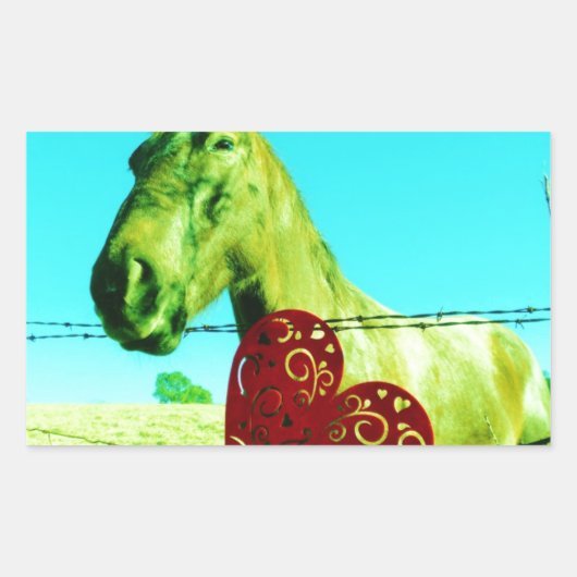 Rood hart en paard rechthoekige sticker (Voorkant)