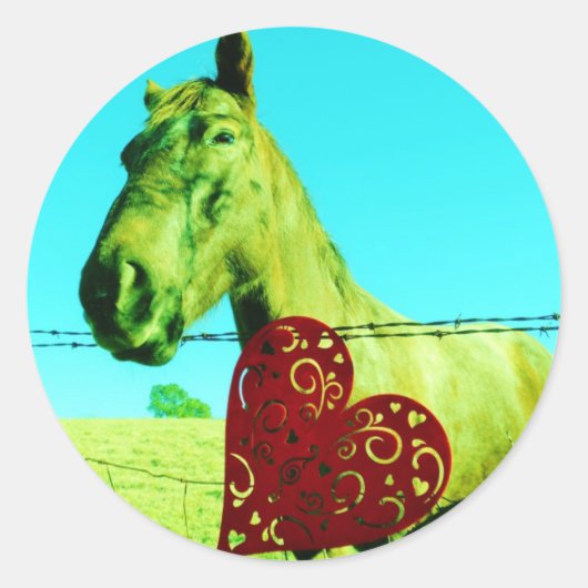 Rood hart en paard ronde sticker (Voorkant)