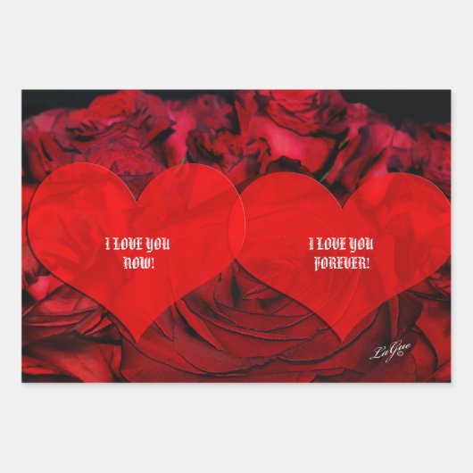 Rood HART en ROZEN inpakpapier Vel (Voorkant)