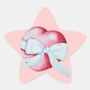 rood hart gebonden aan witte lintboeg romantisch ster sticker