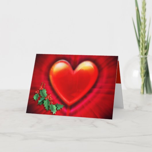 Rood hart kerstkaart met liefde. kaart (Voorkant)