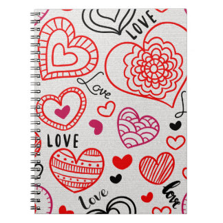 Rood Hart Liefdespatroon Ontwerp | Schattig Romant Notitieboek