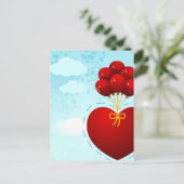 Rood hart met ballonnen, briefkaart (Staand voorkant)