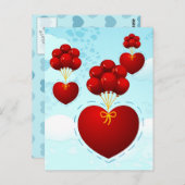 Rood hart met ballonnen, briefkaart (Voorkant / Achterkant)