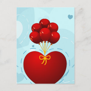 Rood hart met ballonnen, briefkaart