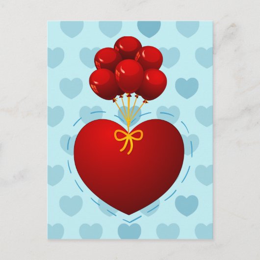 Rood hart met ballonnen, briefkaart (Voorkant)