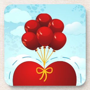 Rood hart met ballonnen, onderzetter