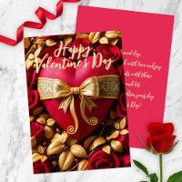 Rood Hart met Gouden Lint en Rozen Valentijns