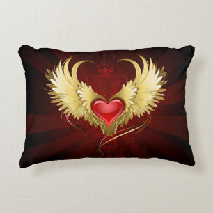 Rood Hart met Gouden Vleugels Accent Kussen