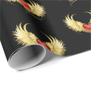 Rood Hart met Gouden Vleugels Cadeaupapier