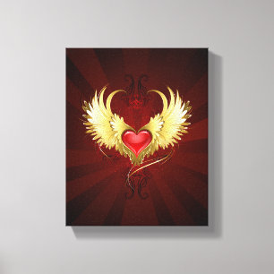 Rood Hart met Gouden Vleugels Canvas Afdruk