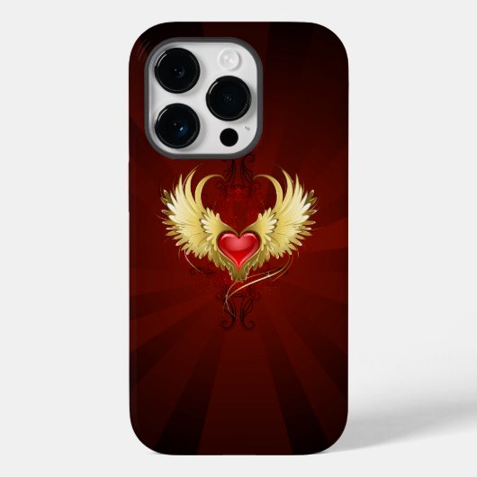 Rood Hart met Gouden Vleugels Case-Mate iPhone Case (Achterkant)