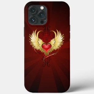 Rood Hart met Gouden Vleugels iPhone 13 Pro Max Hoesje