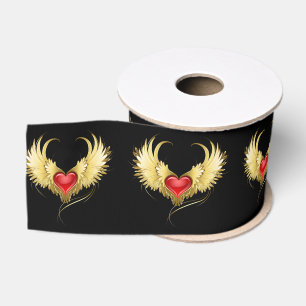 Rood Hart met Gouden Vleugels Grosgrain Lint