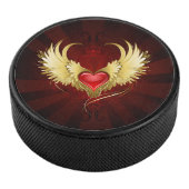 Rood Hart met Gouden Vleugels Hockey Puck (3/4)