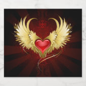 Rood Hart met Gouden Vleugels Likeurfles Etiket (Enkel label)