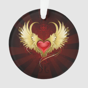 Rood Hart met Gouden Vleugels Ornament