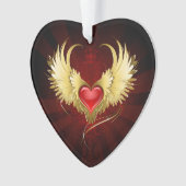 Rood Hart met Gouden Vleugels Ornament (voorkant)
