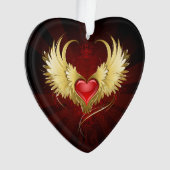 Rood Hart met Gouden Vleugels Ornament (voorkant)