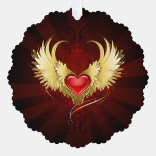Rood Hart met Gouden Vleugels Ornament Kaart
