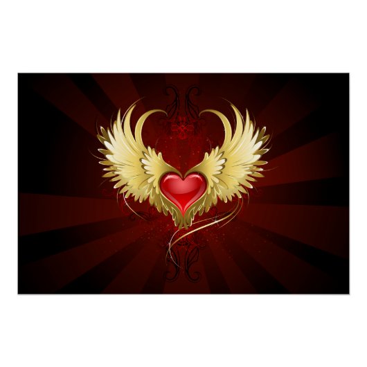 Rood Hart met Gouden Vleugels Perfect Poster (Voorkant)