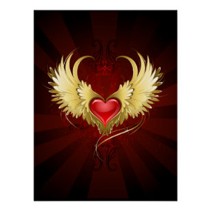 Rood Hart met Gouden Vleugels Perfect Poster