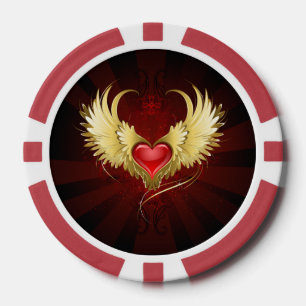 Rood Hart met Gouden Vleugels Poker Chips