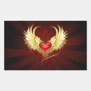 Rood Hart met Gouden Vleugels Rechthoekige Sticker