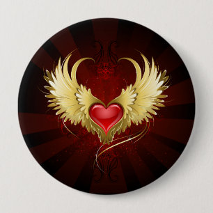 Rood Hart met Gouden Vleugels Ronde Button 4,0 Cm
