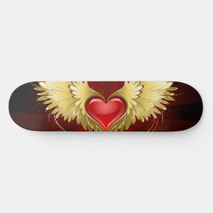 Rood hart met gouden vleugels skateboard